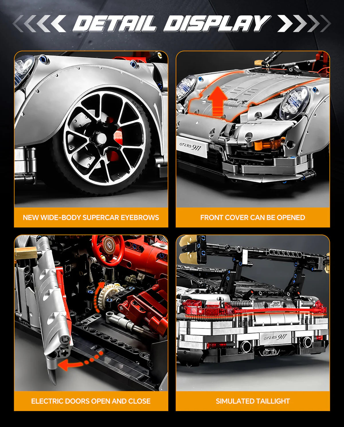 1: 8 Sliver Porsche GT2 RS with Electric Suspension Lifting
